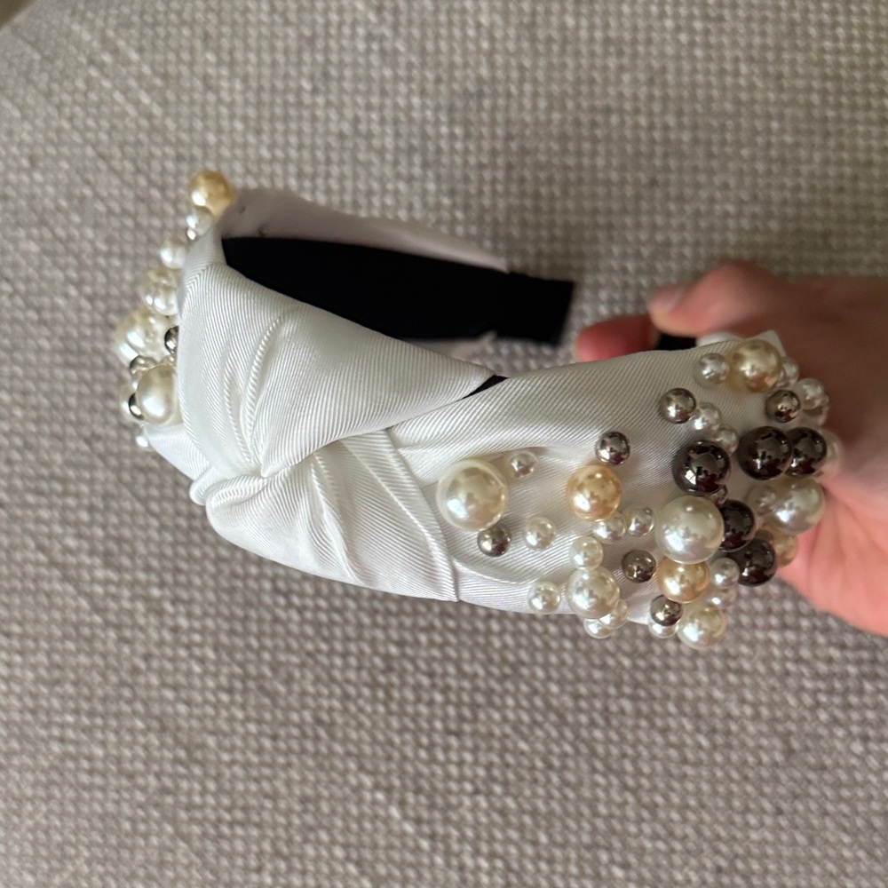 Elegant Pearl-Embellished White Headband